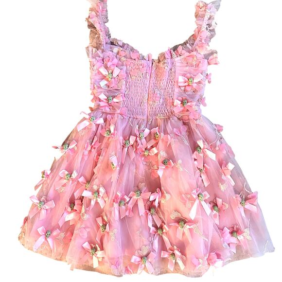 Pink 3D Skull Coquette Corset Floral A Line Mini Dress - Size Small/Medium - Picture 2 of 4